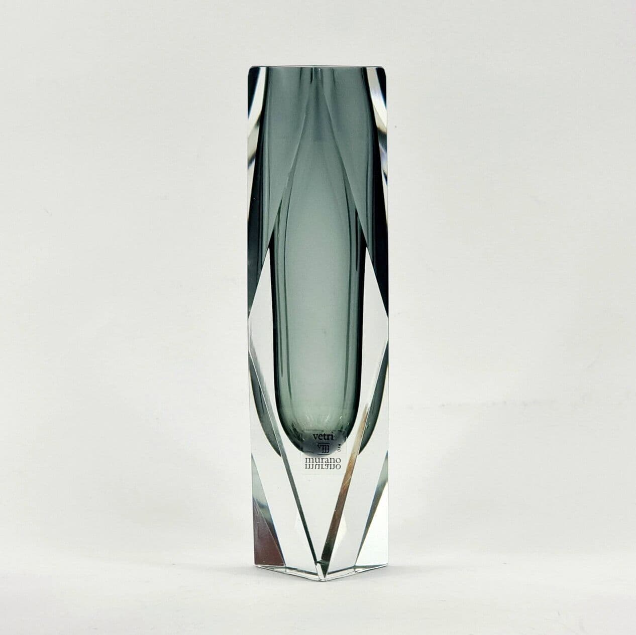 Vase Sommerso, grey transparent, glass crystal, by F. Poli, Italy, 1960s. - 295788