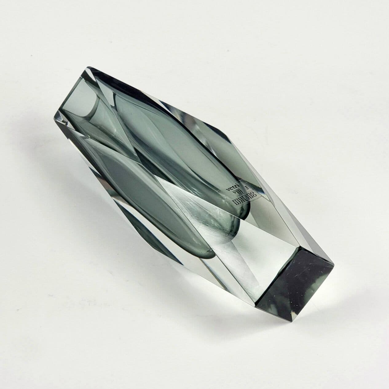 Vase Sommerso, grey transparent, glass crystal, by F. Poli, Italy, 1960s. - 295793