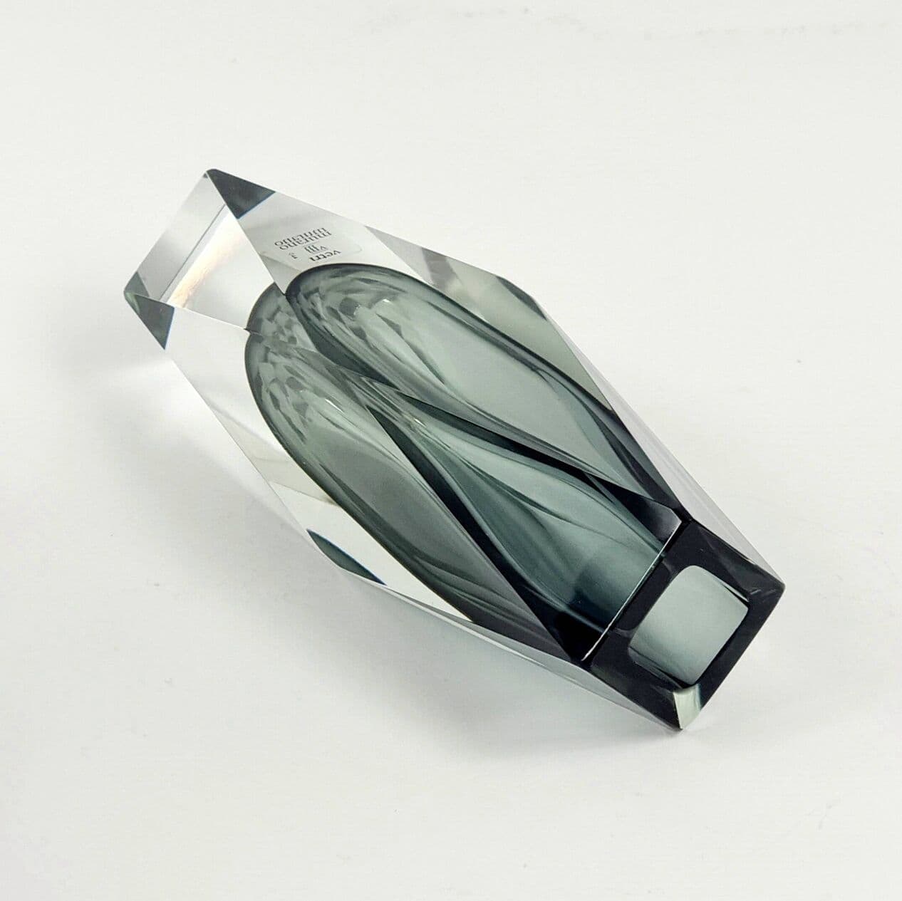 Vase Sommerso, grey transparent, glass crystal, by F. Poli, Italy, 1960s. - 295791