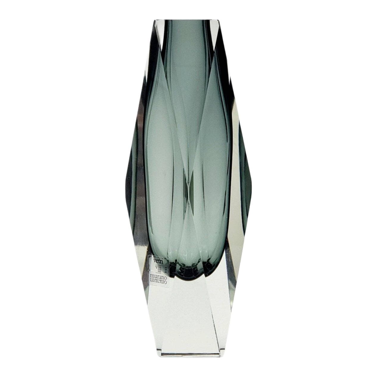 Vase Sommerso, grey transparent, glass crystal, by F. Poli, Italy, 1960s.