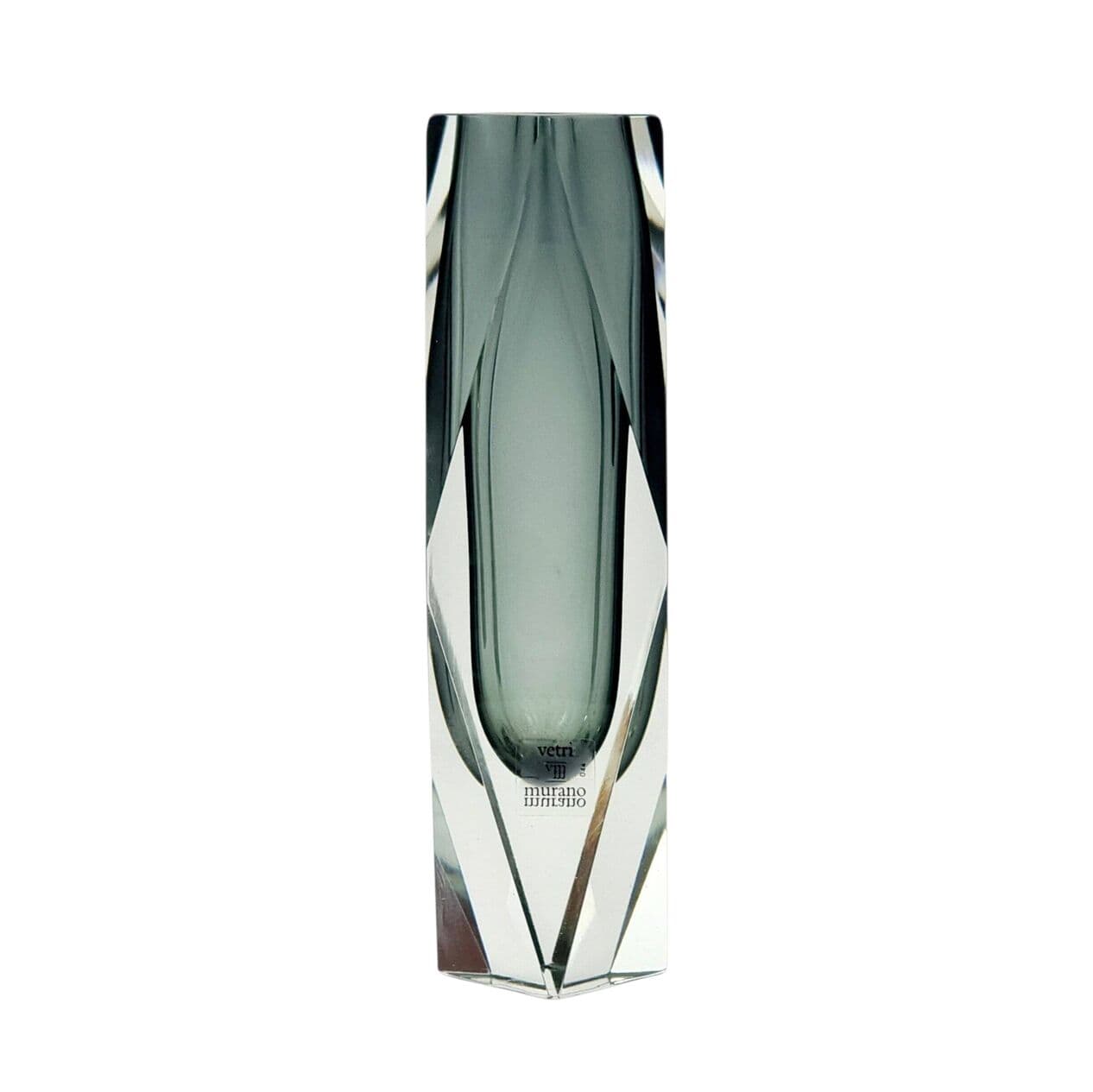 Vase Sommerso, grey transparent, glass crystal, by F. Poli, Italy, 1960s. - 295786