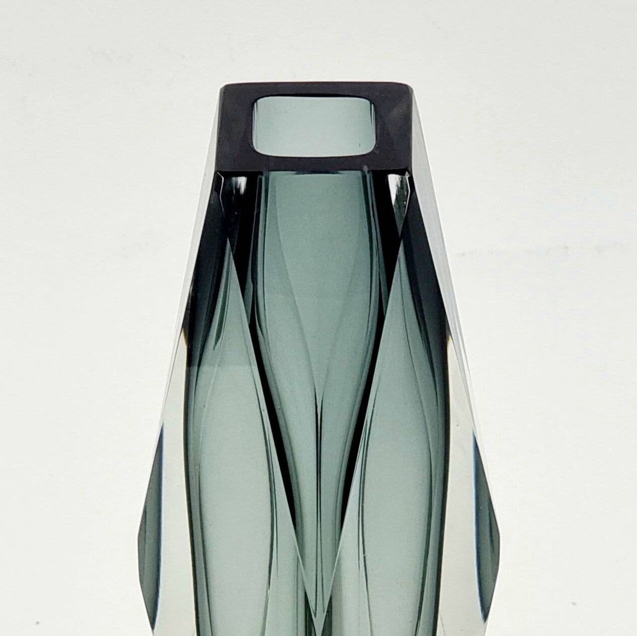 Vase Sommerso, grey transparent, glass crystal, by F. Poli, Italy, 1960s. - 295792