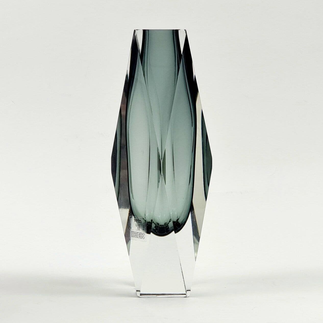 Vase Sommerso, grey transparent, glass crystal, by F. Poli, Italy, 1960s. - 295787