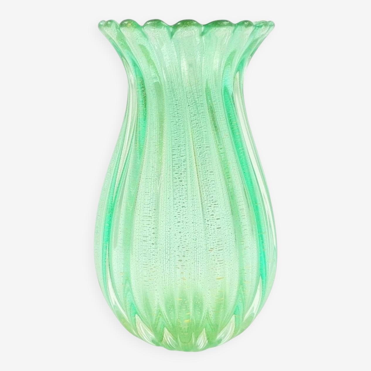 Ribbed vase, green and gold glass, by A. Seguso, Italy, 1950s - 295782