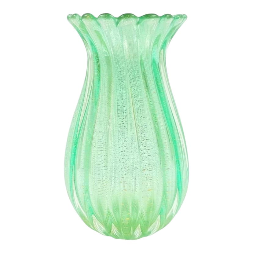 Ribbed vase, green and gold glass, by A. Seguso, Italy, 1950s
