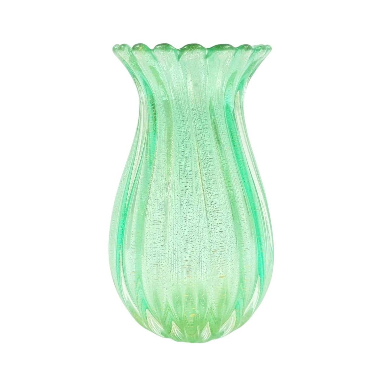 Ribbed vase, green and gold glass, by A. Seguso, Italy, 1950s - 295781