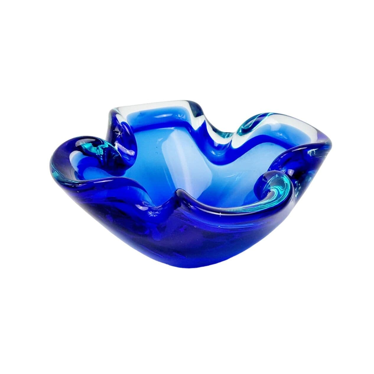 Ashtray Sommerso, blue transparent glass, Murano, Italy, 1960s. - 295731