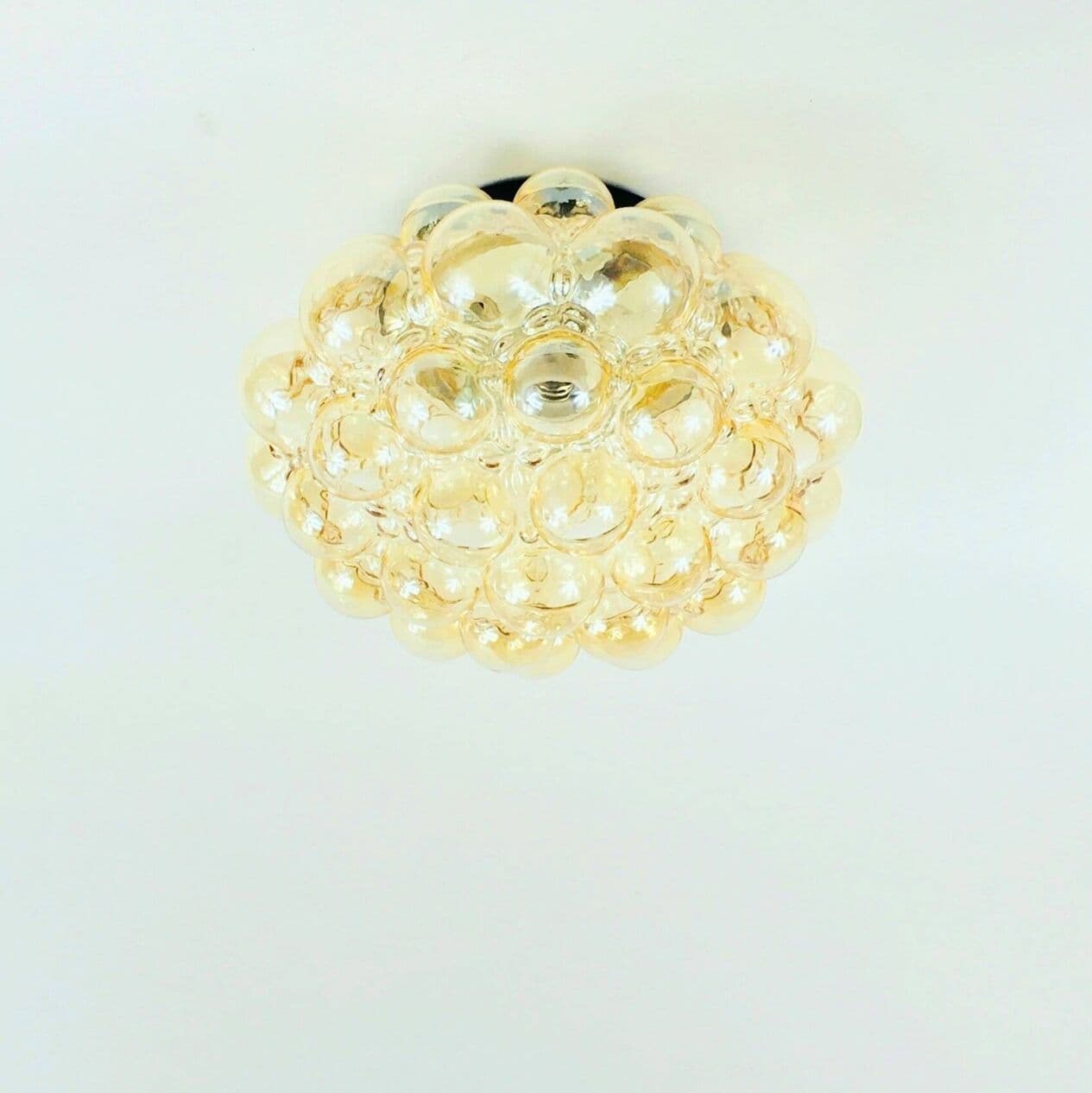 Lampa sufitowa Bubble, szkło złoty przezroczysty, metal czarny, proj. H. Tynell, Limburg, Niemcy, lata 70. - 295693