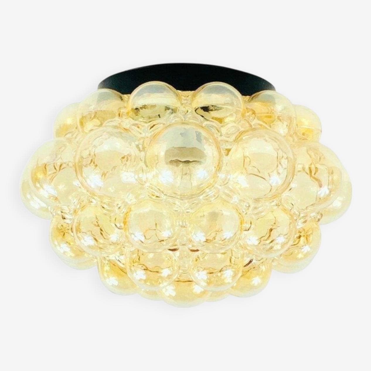 Lampa sufitowa Bubble, szkło złoty przezroczysty, metal czarny, proj. H. Tynell, Limburg, Niemcy, lata 70. - 295700
