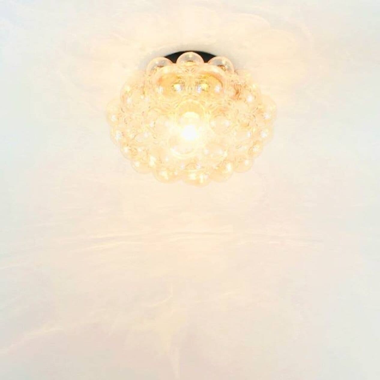 Lampa sufitowa Bubble, szkło złoty przezroczysty, metal czarny, proj. H. Tynell, Limburg, Niemcy, lata 70. - 295694