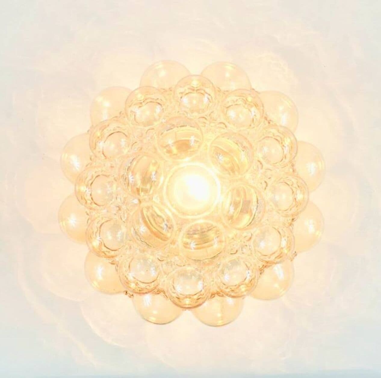 Lampa sufitowa Bubble, szkło złoty przezroczysty, metal czarny, proj. H. Tynell, Limburg, Niemcy, lata 70. - 295696