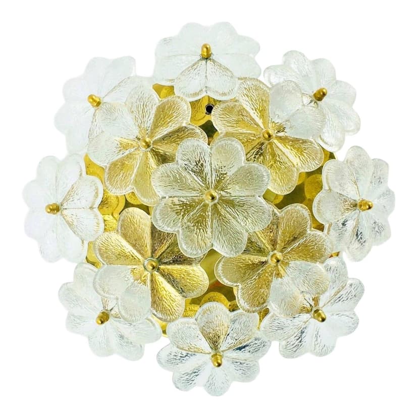 Plafon/lampa sufitowa, szkło Murano transparentne, mosiądz, Palwa, Niemcy, lata 60./70.