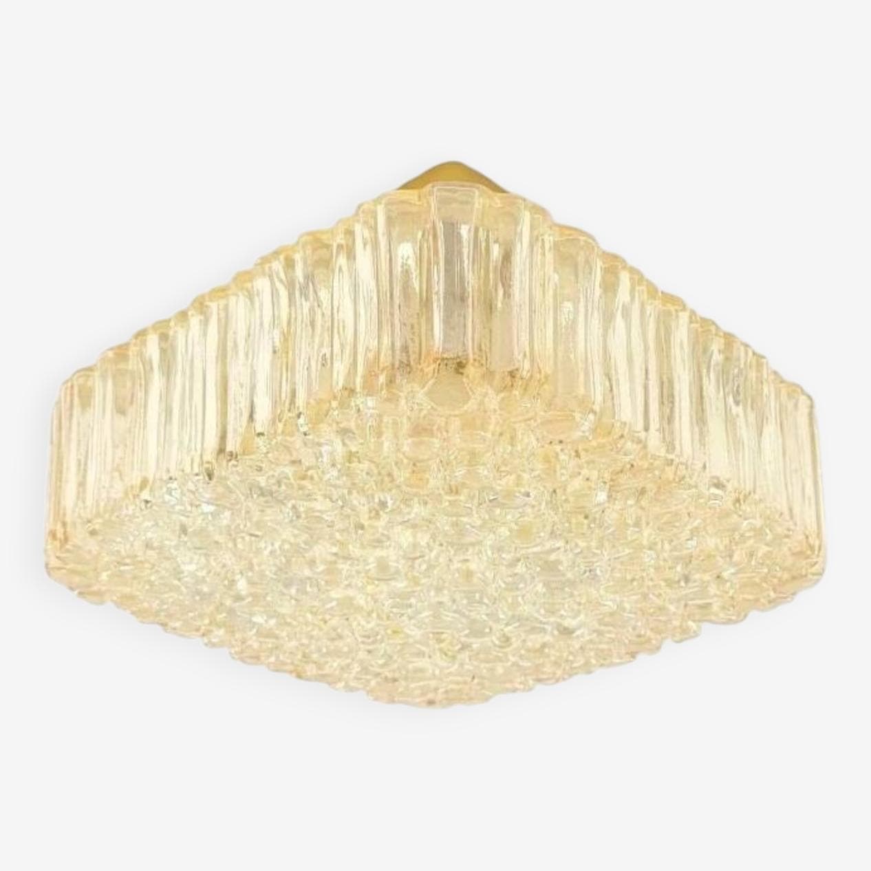 Lampa sufitowa Bubble, szkło złote transparentne, mosiądz, proj. H. Tynell, Limburg, Niemcy, lata 70. - 295639