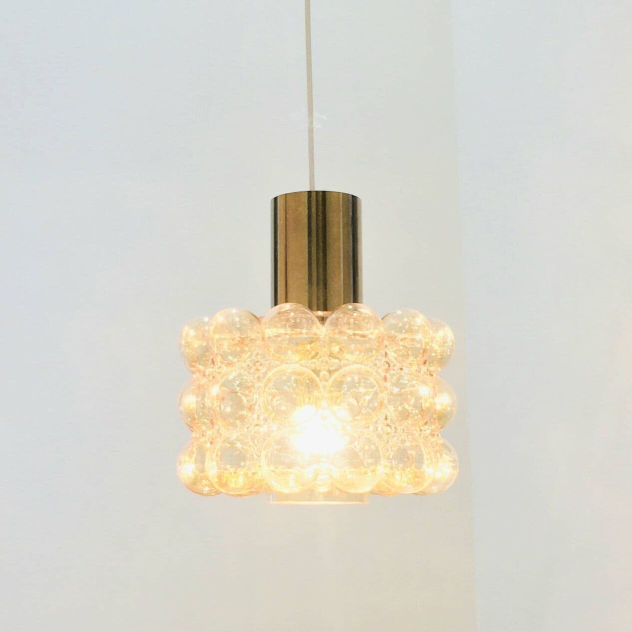 Lampa sufitowa Bubble, szkło bursztynowe, mosiądz złoty, proj. H. Tynell, Limburg, Niemcy, lata 60. - 295620