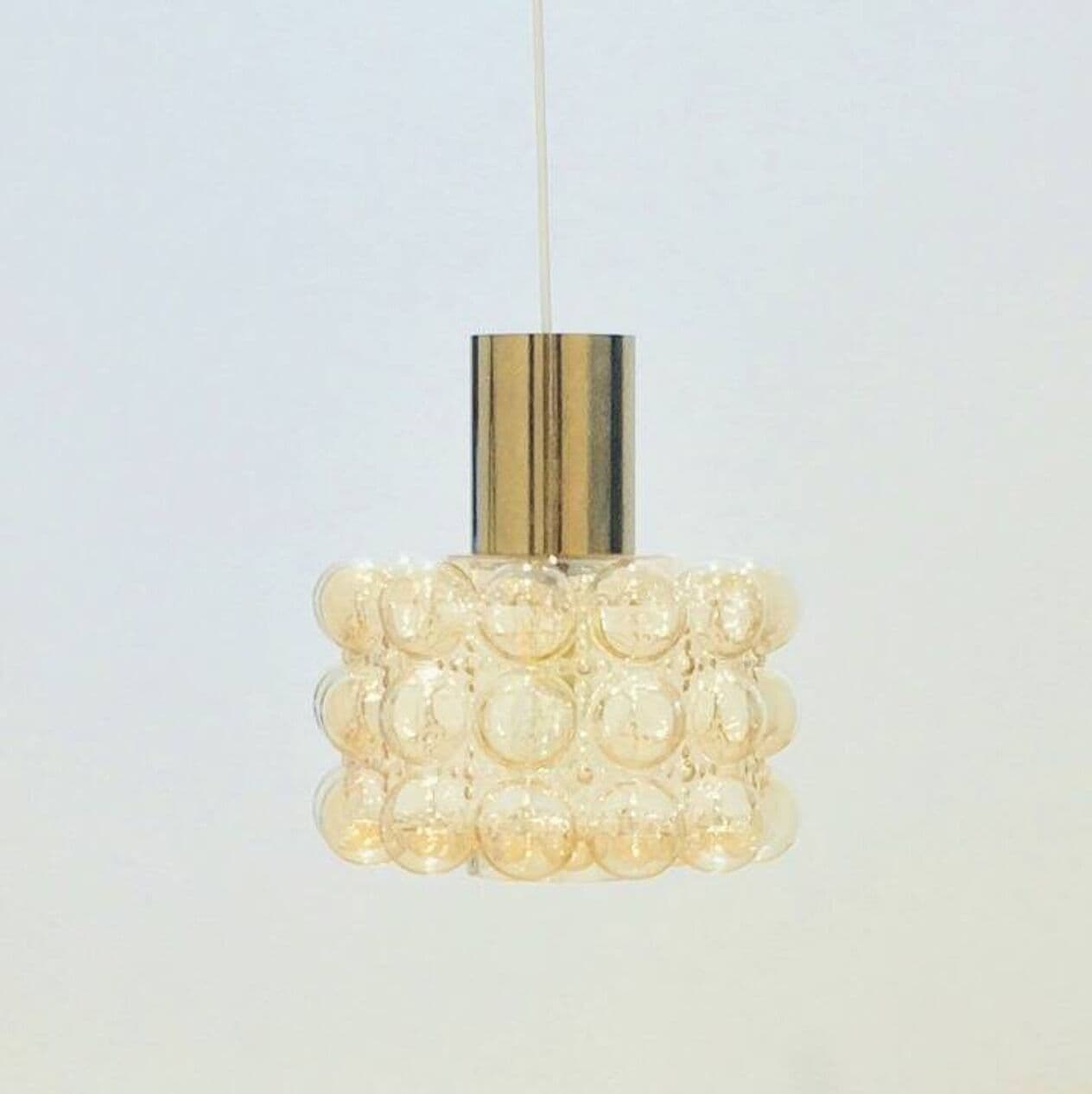 Lampa sufitowa Bubble, szkło bursztynowe, mosiądz złoty, proj. H. Tynell, Limburg, Niemcy, lata 60. - 295618