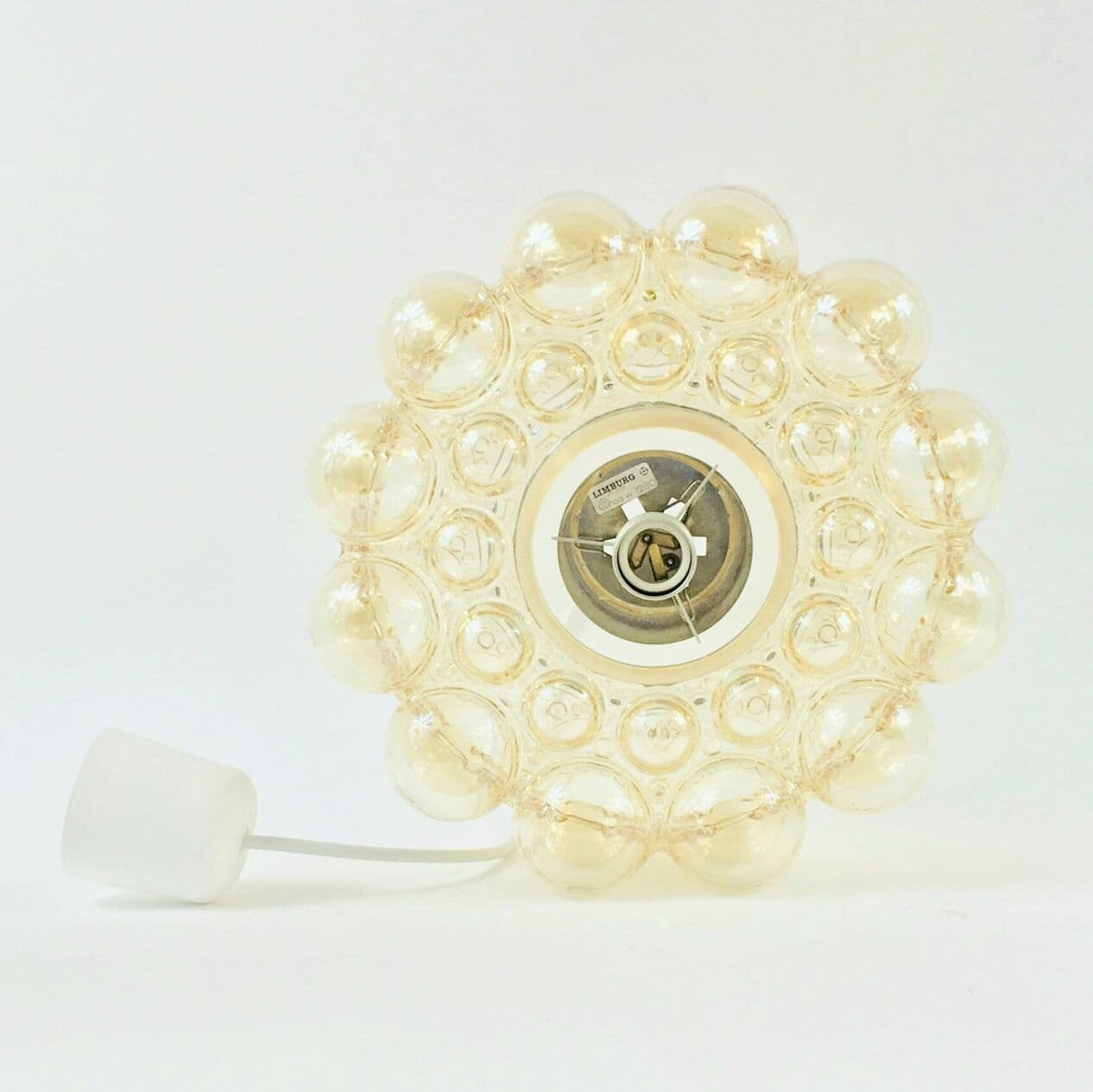 Lampa sufitowa Bubble, szkło bursztynowe, mosiądz złoty, proj. H. Tynell, Limburg, Niemcy, lata 60. - 295622