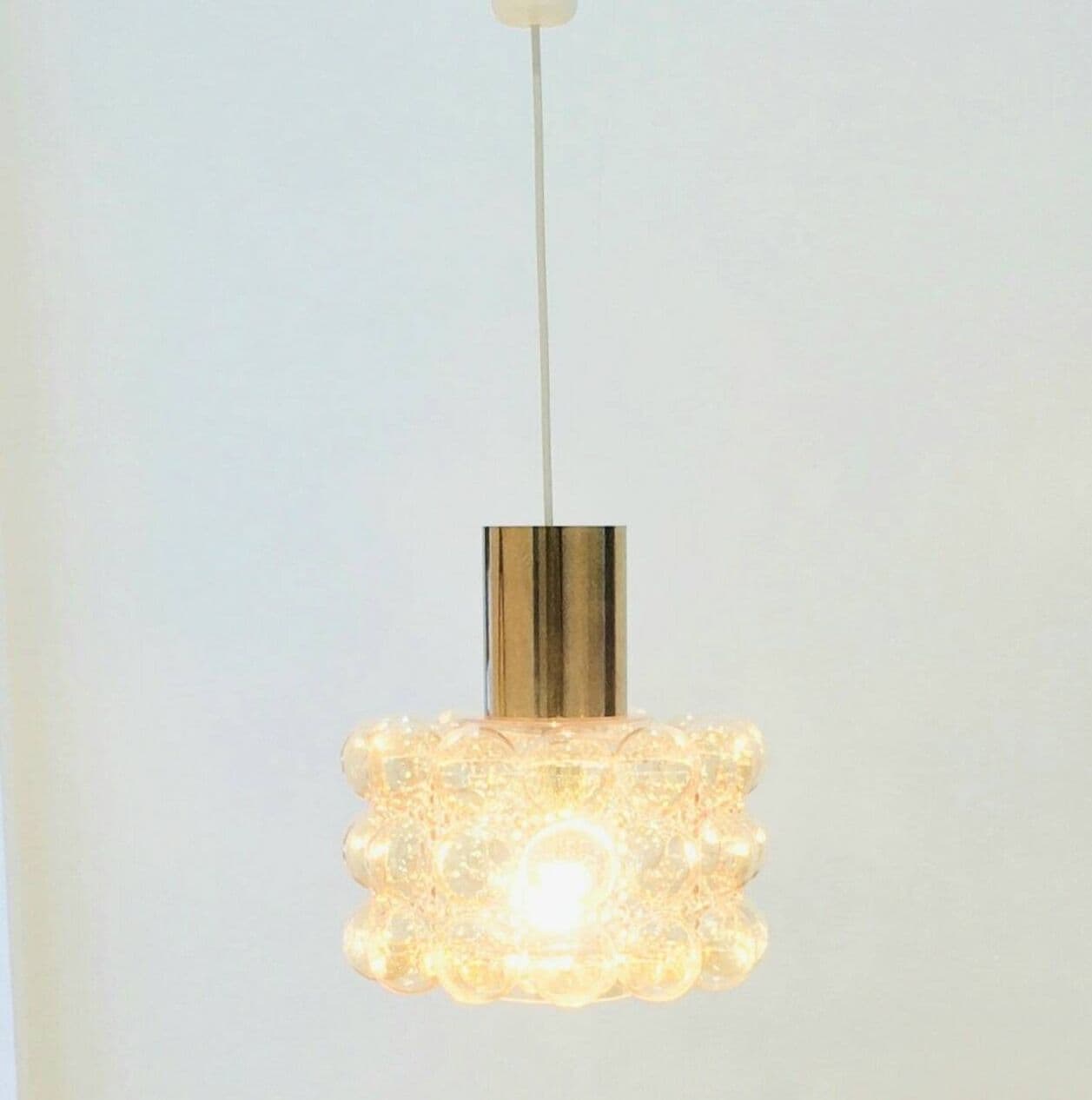 Lampa sufitowa Bubble, szkło bursztynowe, mosiądz złoty, proj. H. Tynell, Limburg, Niemcy, lata 60. - 295619