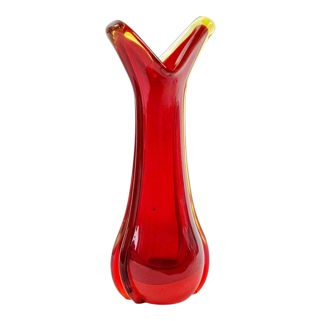 Vase Murano, red yellow transparent glass, by F. Poli, Italy, 1960s.