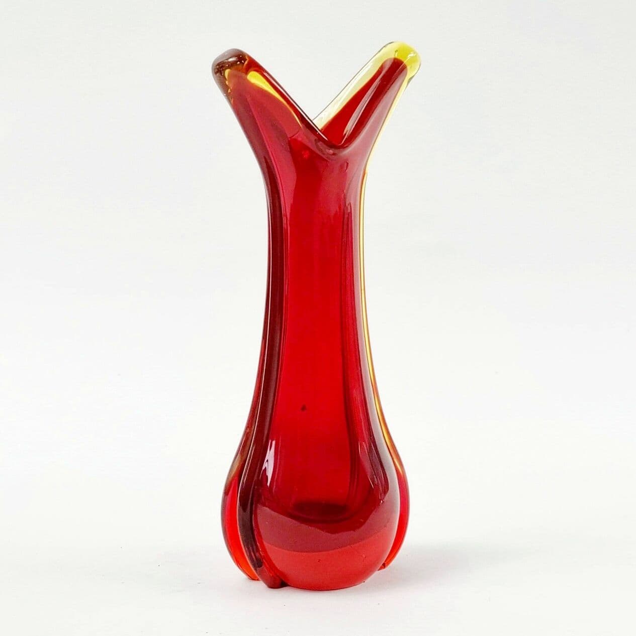 Vase Murano, red yellow transparent glass, by F. Poli, Italy, 1960s. - 295607