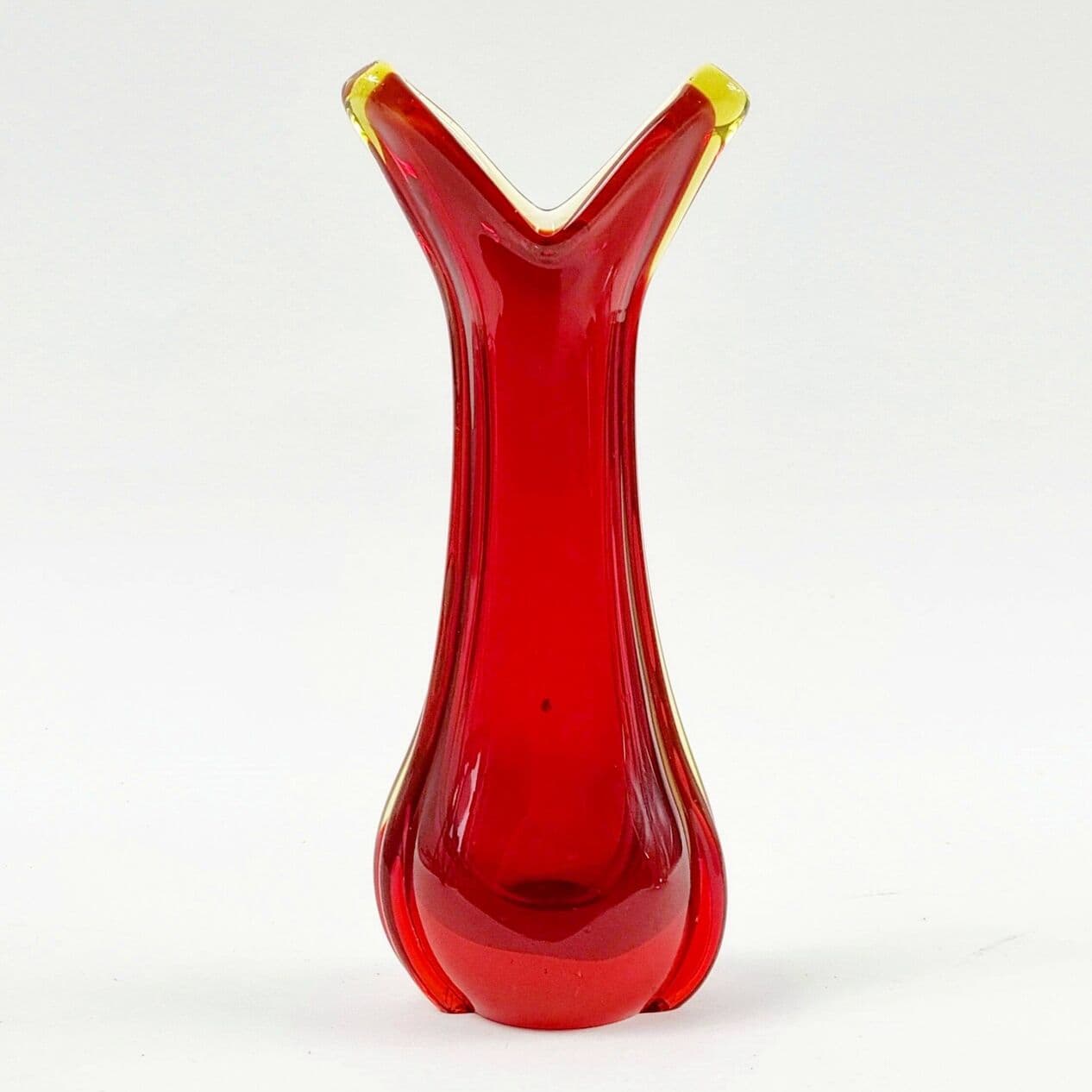 Vase Murano, red yellow transparent glass, by F. Poli, Italy, 1960s. - 295608