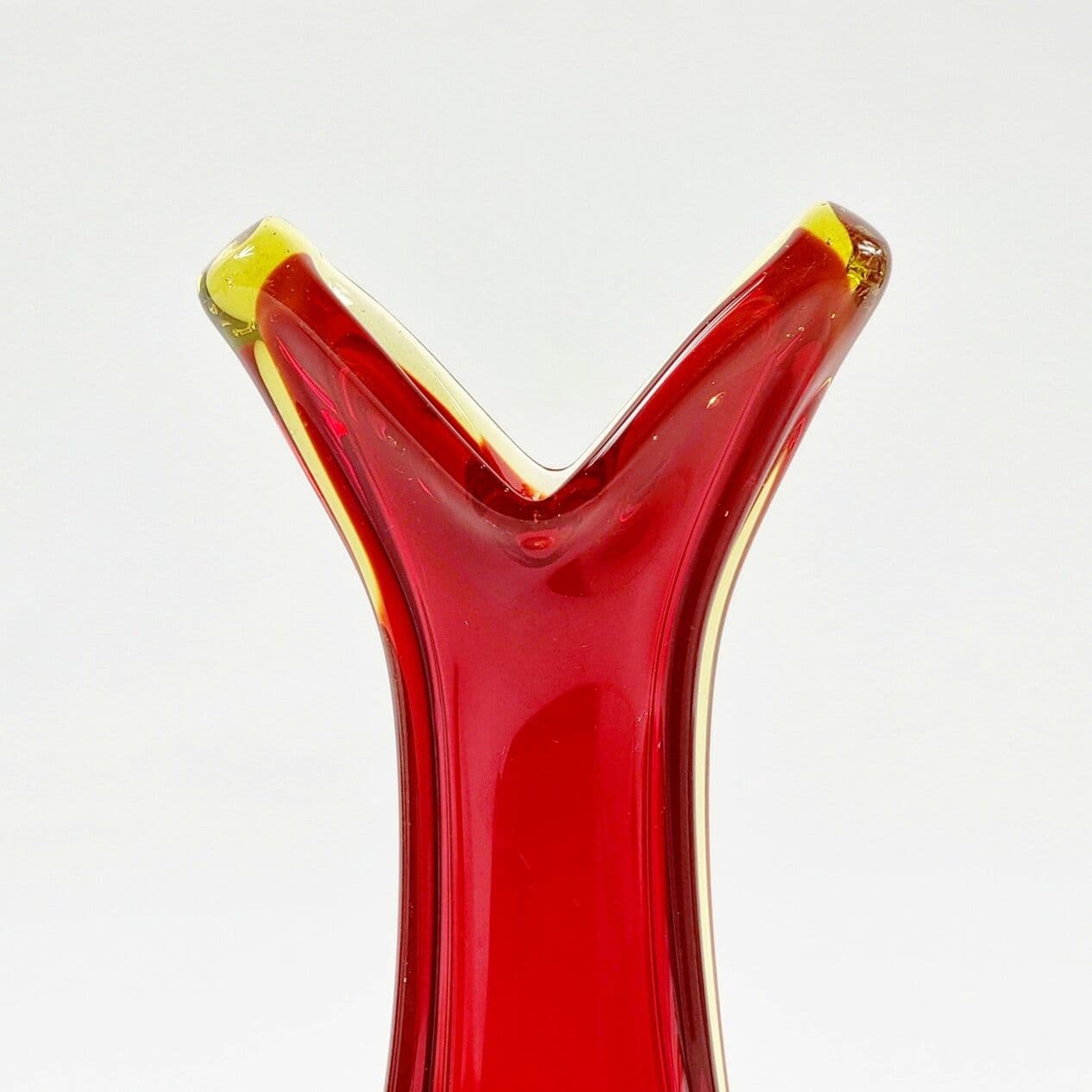 Vase Murano, red yellow transparent glass, by F. Poli, Italy, 1960s. - 295611