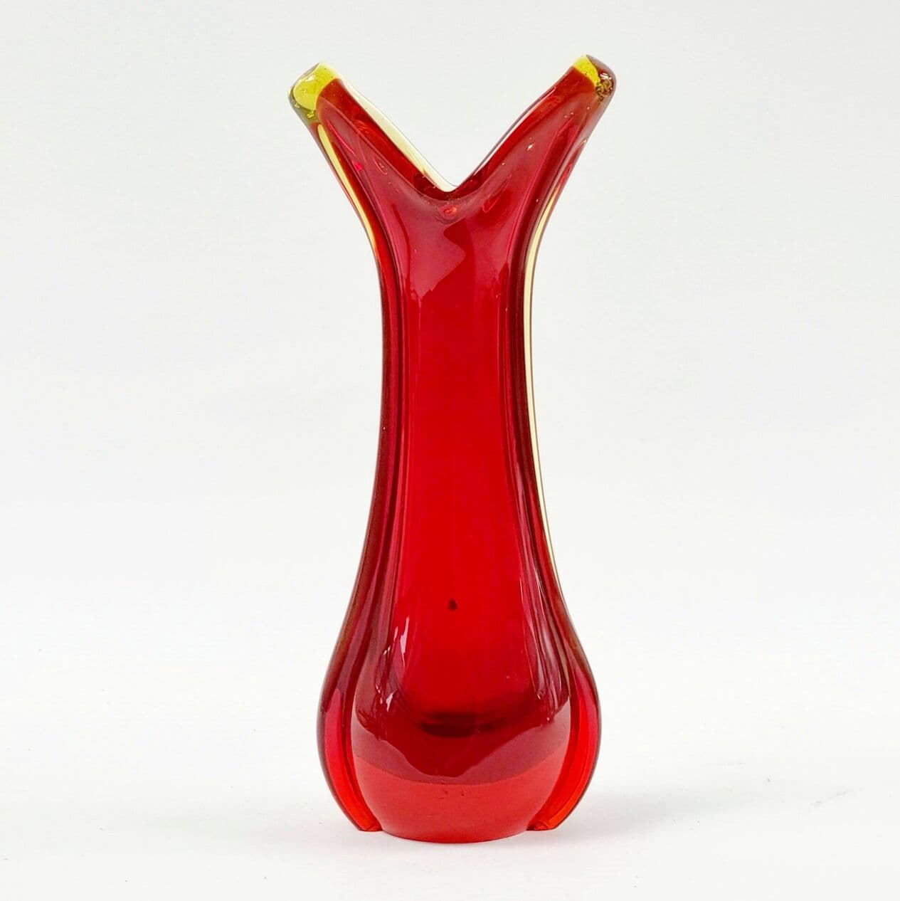 Vase Murano, red yellow transparent glass, by F. Poli, Italy, 1960s. - 295610