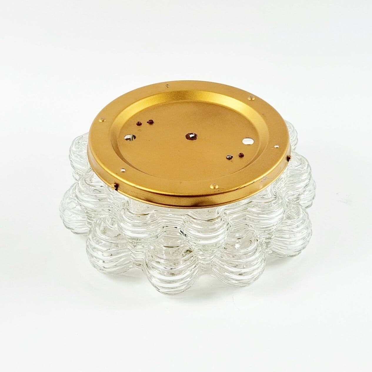 Ceiling Light Bubble, transparent glass, gold brass, by H. Tynell, Limburg, Germany, 1960s. - 295559