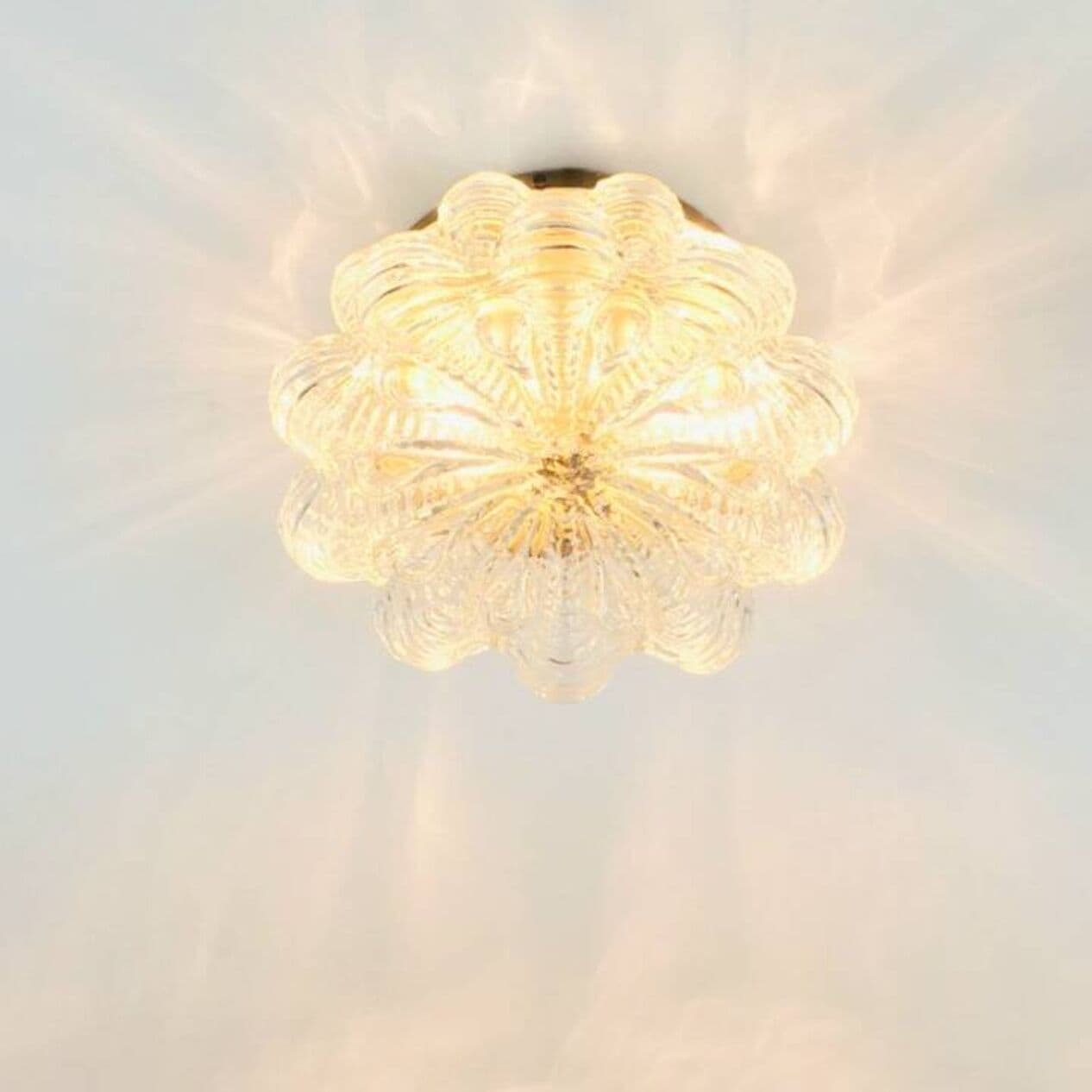 Ceiling Light Bubble, transparent glass, gold brass, by H. Tynell, Limburg, Germany, 1960s. - 295557