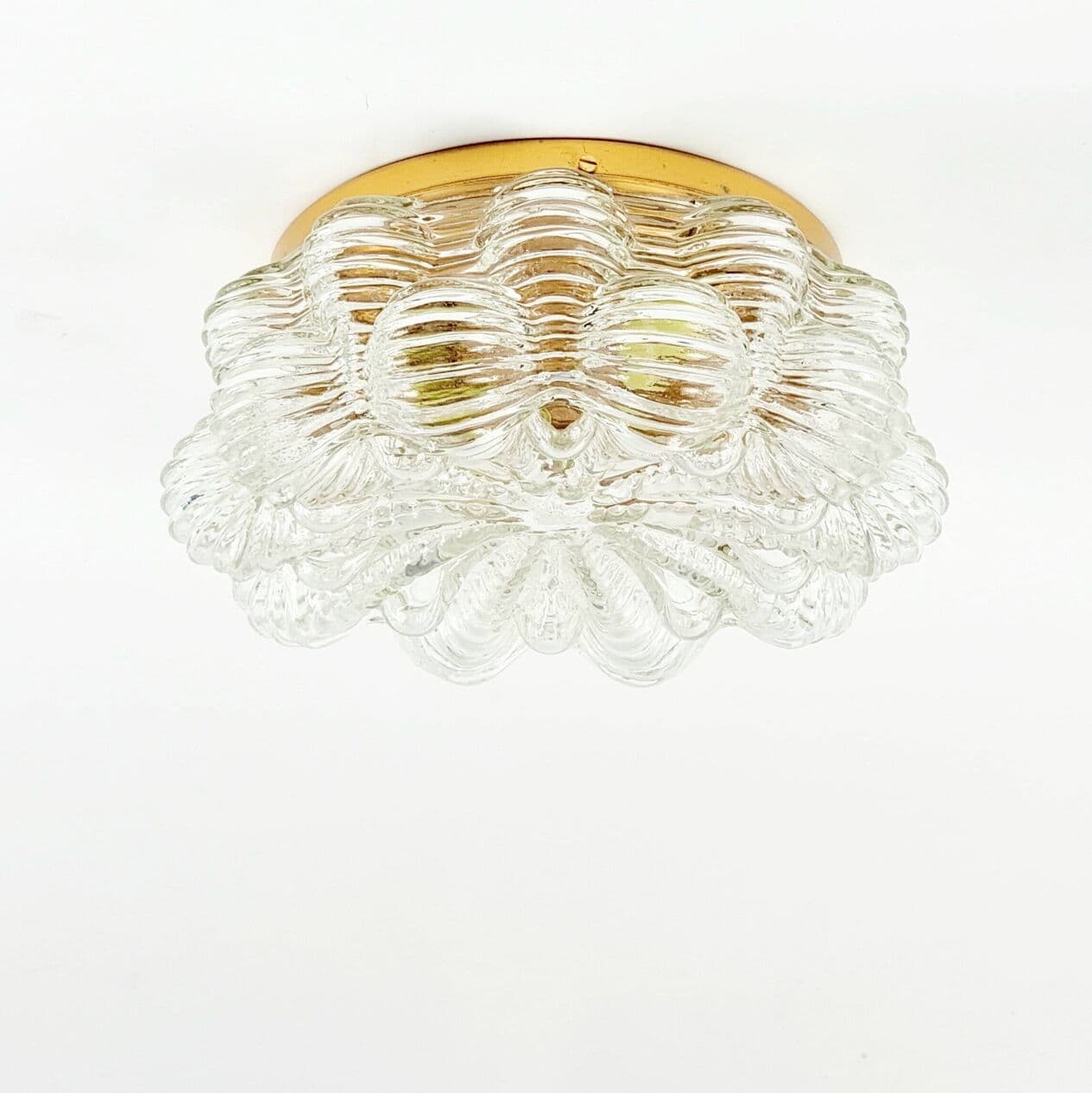 Ceiling Light Bubble, transparent glass, gold brass, by H. Tynell, Limburg, Germany, 1960s. - 295554