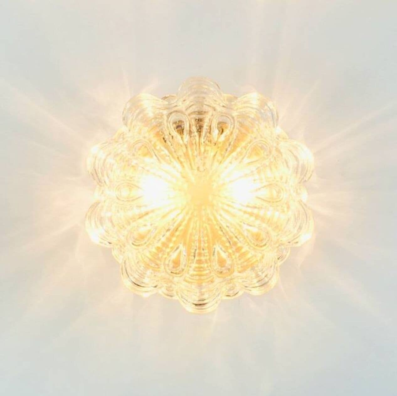 Ceiling Light Bubble, transparent glass, gold brass, by H. Tynell, Limburg, Germany, 1960s. - 295558