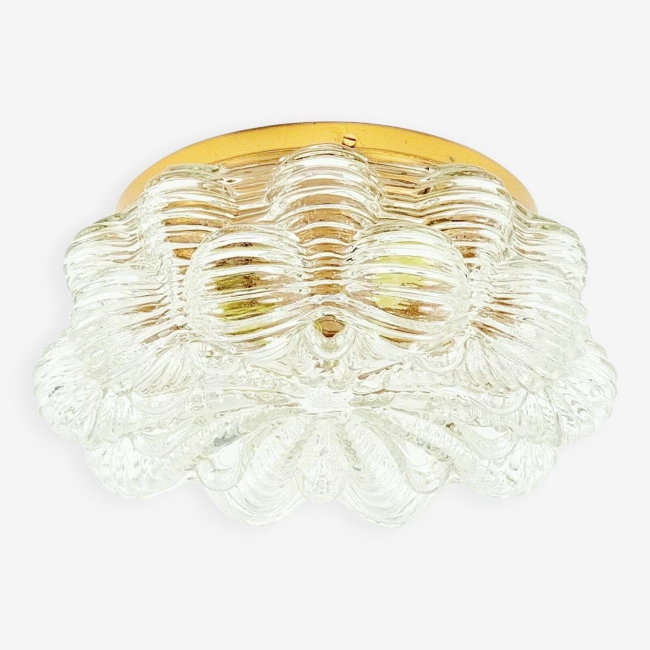 Ceiling Light Bubble, transparent glass, gold brass, by H. Tynell, Limburg, Germany, 1960s. - 295562