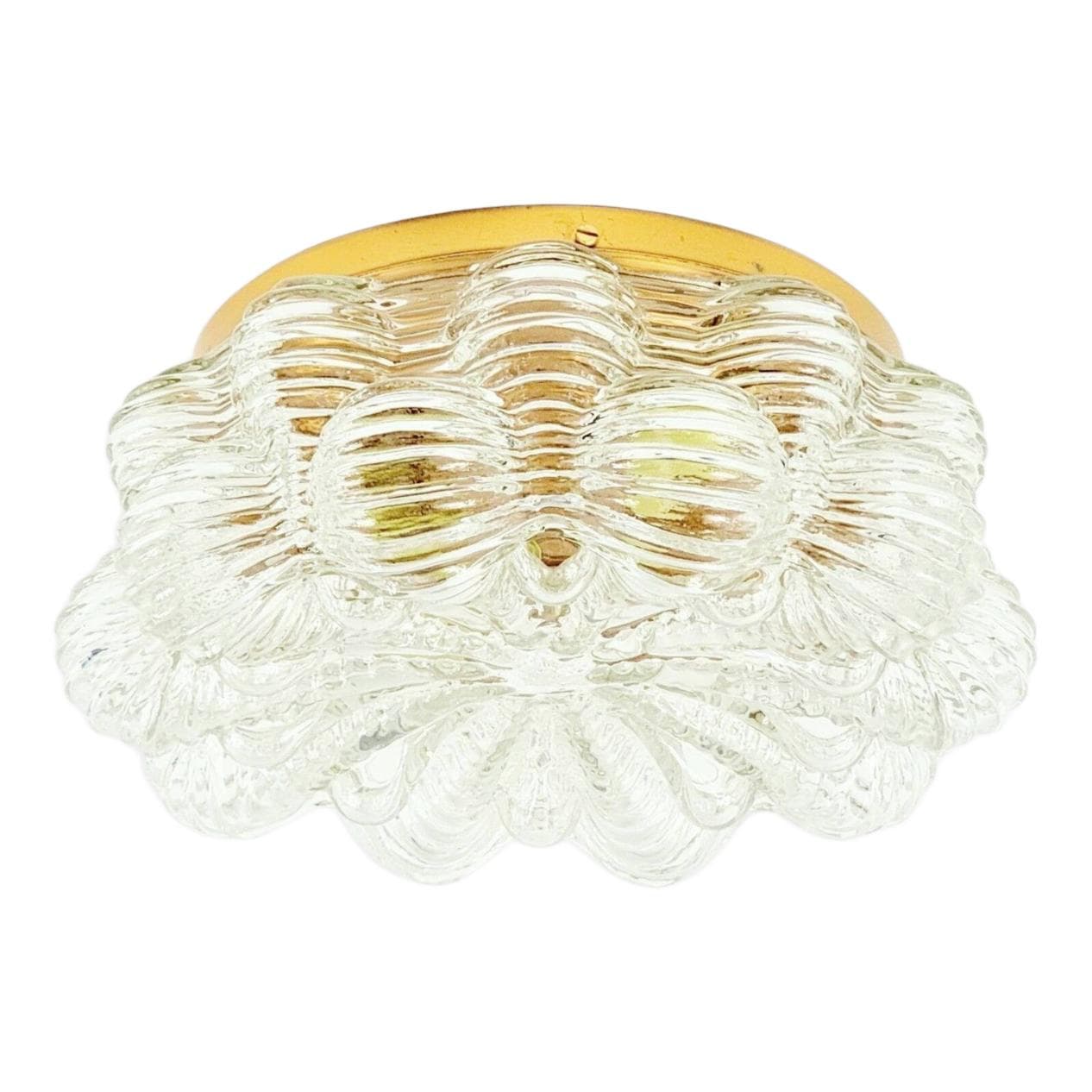 Ceiling Light Bubble, transparent glass, gold brass, by H. Tynell, Limburg, Germany, 1960s.