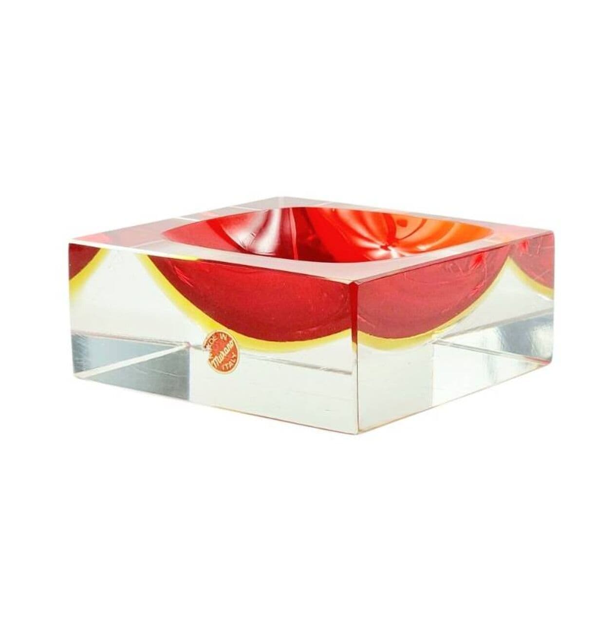 Catchall Sommerso, red yellow transparent, glass crystal, by F. Poli, Seguso Vetri d'Arte, Italy, 1970s. - 295544