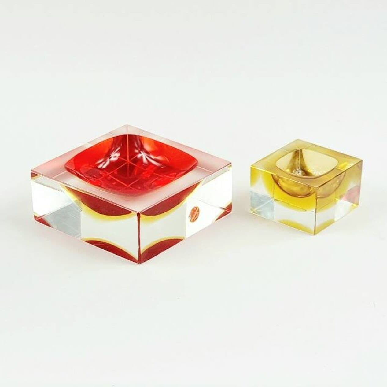 Catchall Sommerso, red yellow transparent, glass crystal, by F. Poli, Seguso Vetri d'Arte, Italy, 1970s. - 295551
