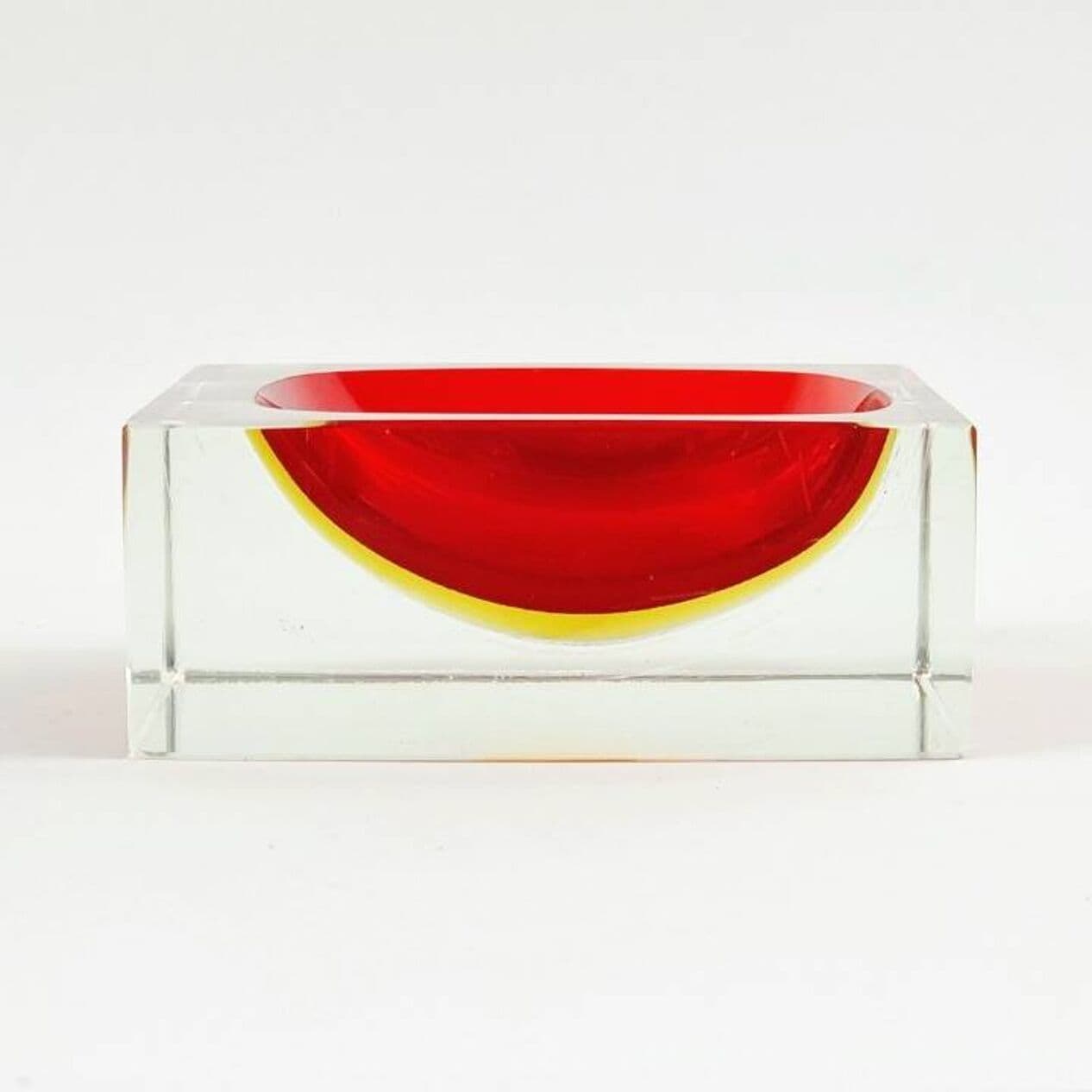 Catchall Sommerso, red yellow transparent, glass crystal, by F. Poli, Seguso Vetri d'Arte, Italy, 1970s. - 295547