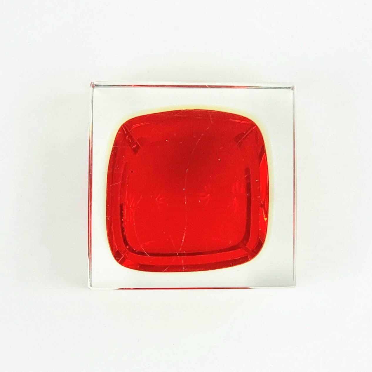 Catchall Sommerso, red yellow transparent, glass crystal, by F. Poli, Seguso Vetri d'Arte, Italy, 1970s. - 295550