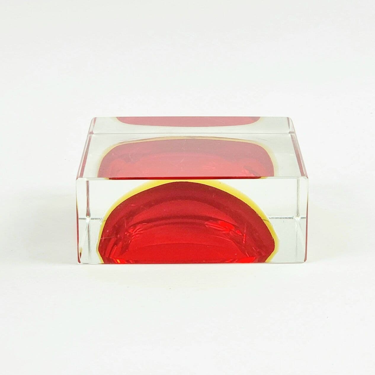 Catchall Sommerso, red yellow transparent, glass crystal, by F. Poli, Seguso Vetri d'Arte, Italy, 1970s. - 295549