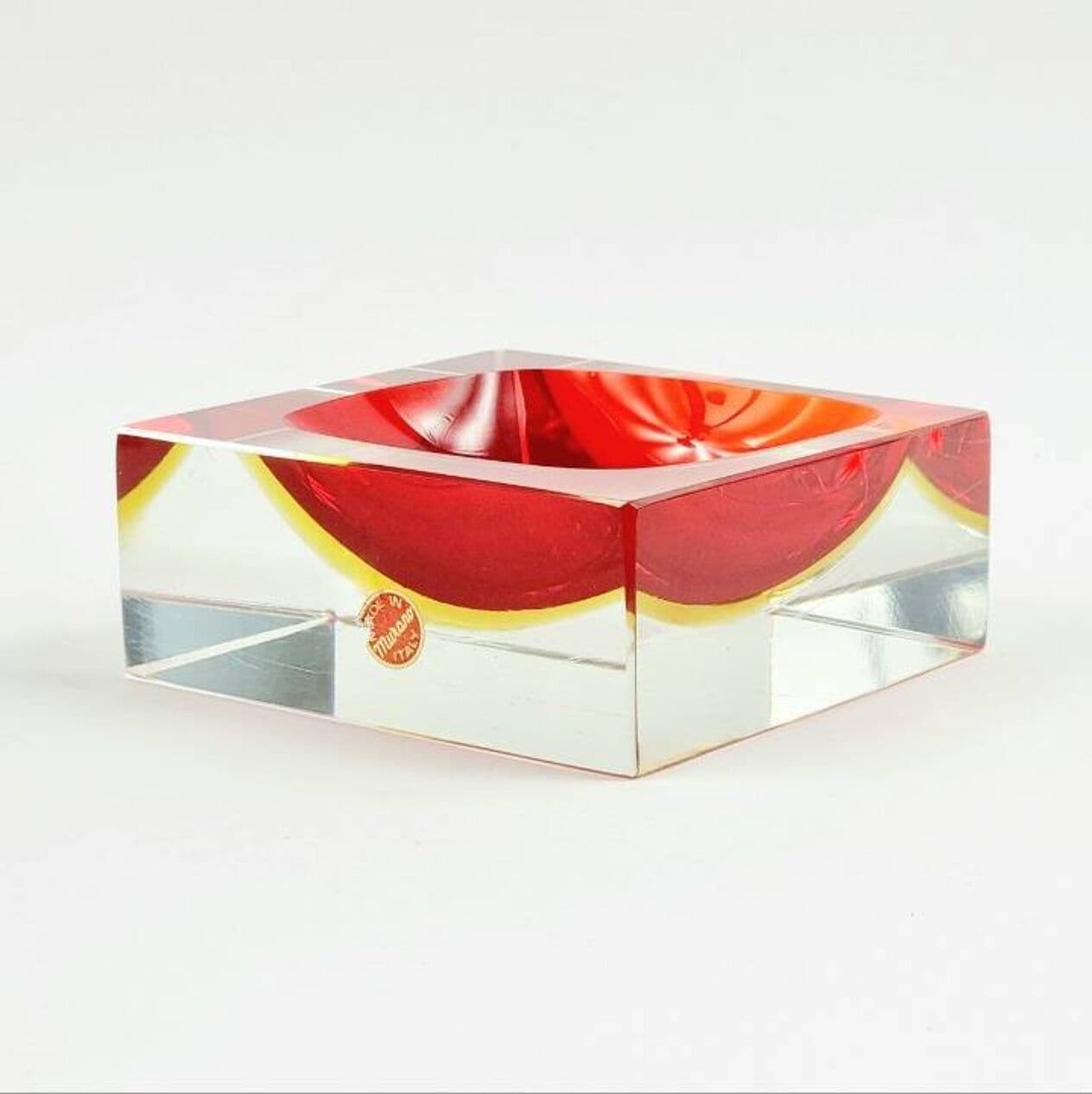 Catchall Sommerso, red yellow transparent, glass crystal, by F. Poli, Seguso Vetri d'Arte, Italy, 1970s. - 295545