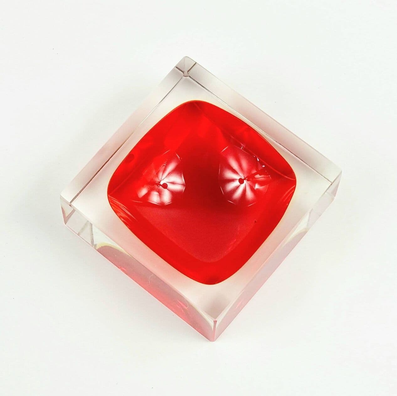 Catchall Sommerso, red yellow transparent, glass crystal, by F. Poli, Seguso Vetri d'Arte, Italy, 1970s. - 295548
