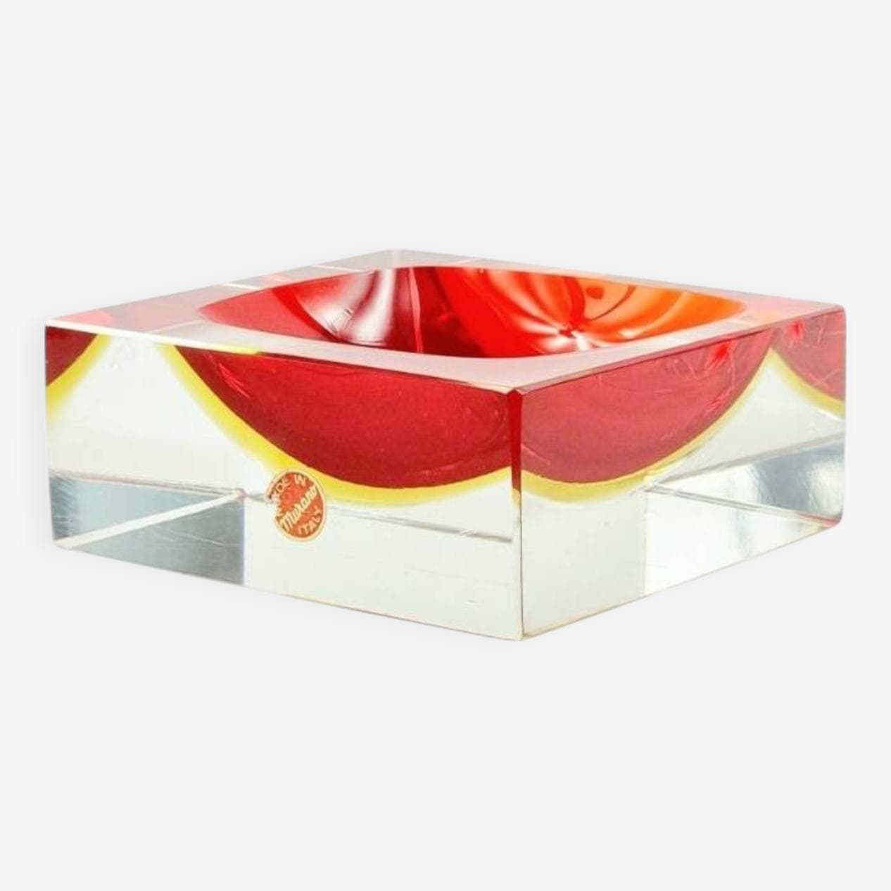 Catchall Sommerso, red yellow transparent, glass crystal, by F. Poli, Seguso Vetri d'Arte, Italy, 1970s. - 295552