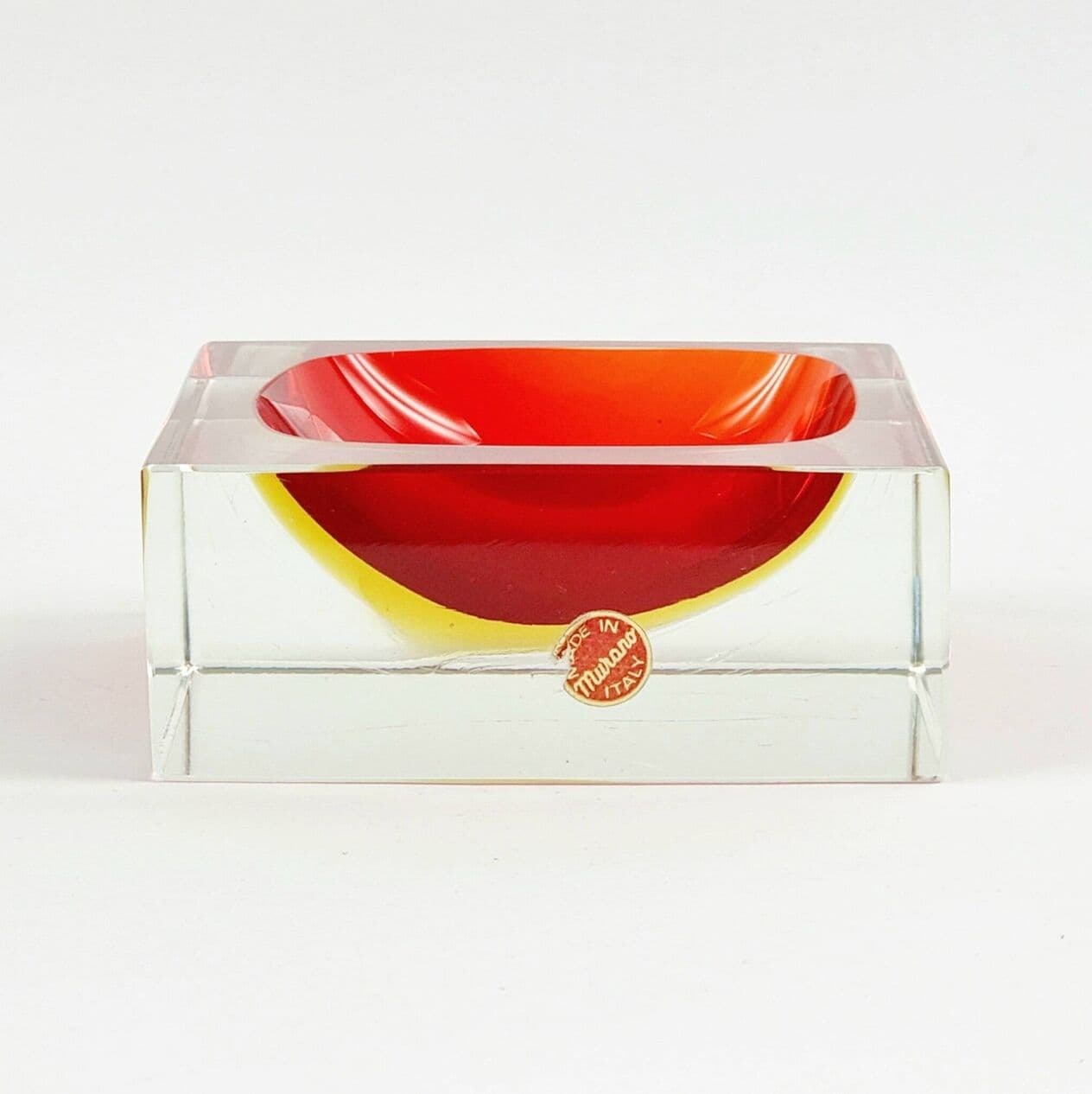 Catchall Sommerso, red yellow transparent, glass crystal, by F. Poli, Seguso Vetri d'Arte, Italy, 1970s. - 295546