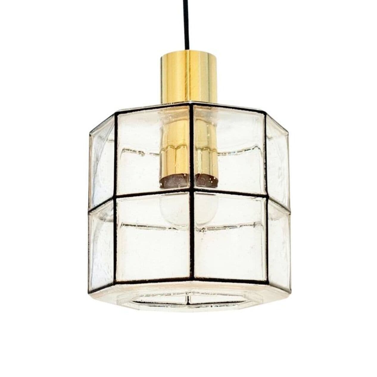 Lampa sufitowa, szkło transparentne, mosiądz złoty, żelazo czarne, Limburg, Niemcy, lata 60. - 295519