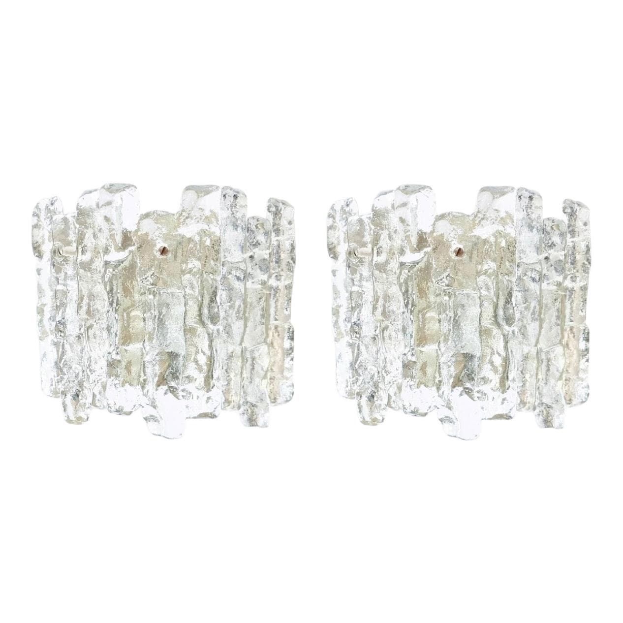 Para kinkietów Ice Glass, szkło transparentne, chrom, Kalmar Franken, Austria, lata 60.