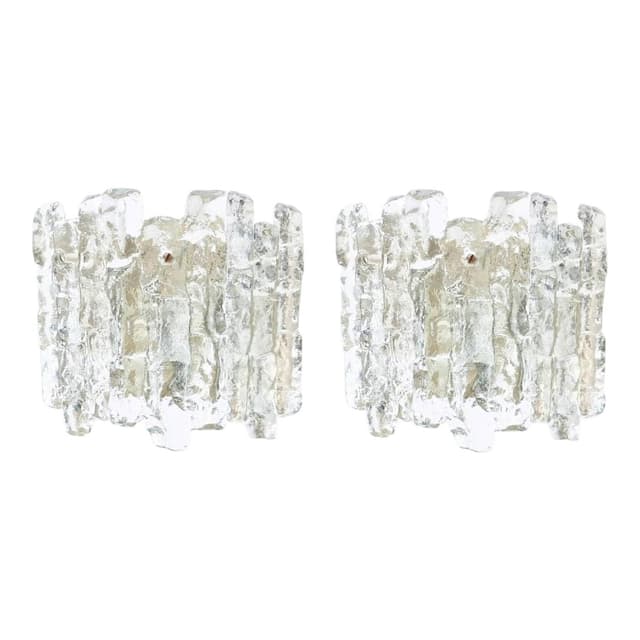 Para kinkietów Ice Glass, szkło transparentne, chrom, Kalmar Franken, Austria, lata 60. - WYMIARY