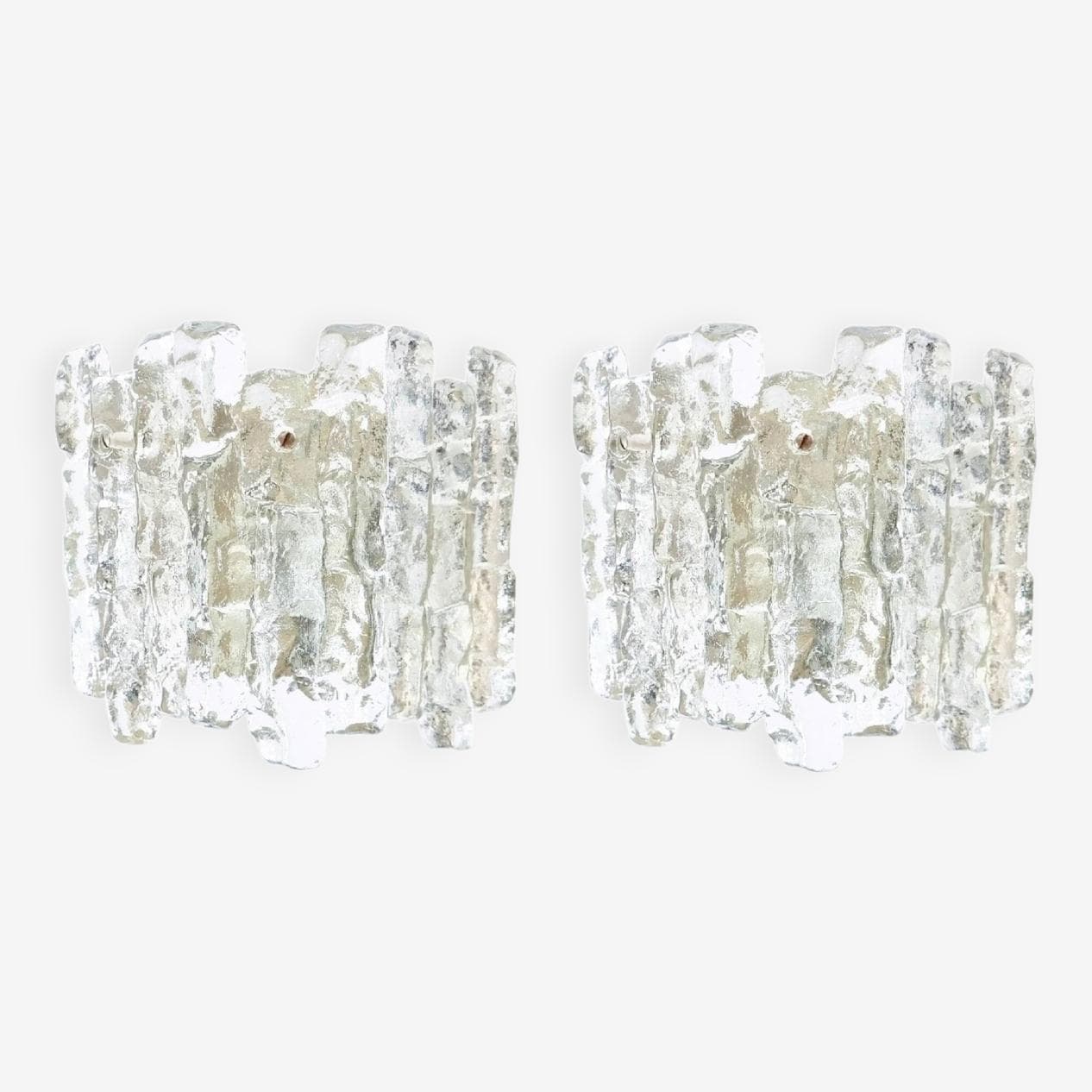 Para kinkietów Ice Glass, szkło transparentne, chrom, Kalmar Franken, Austria, lata 60. - 295502