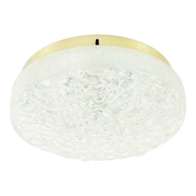Plafon Murano Ice Glass, szkło transparentne, aluminium złoty, Doria Leuchten, Niemcy, lata 60.