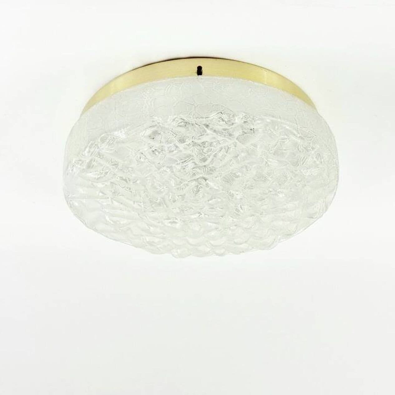 Plafon Murano Ice Glass, szkło transparentne, aluminium złoty, Doria Leuchten, Niemcy, lata 60. - 295492