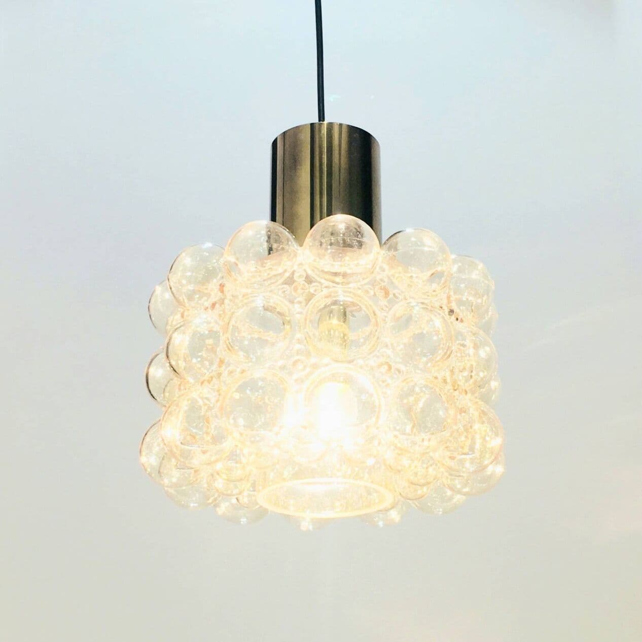 Lampa sufitowa Bubble, szkło transparentne złote, mosiądz złoty, proj. H. Tynell, Limburg, Niemcy, lata 60. - 295452