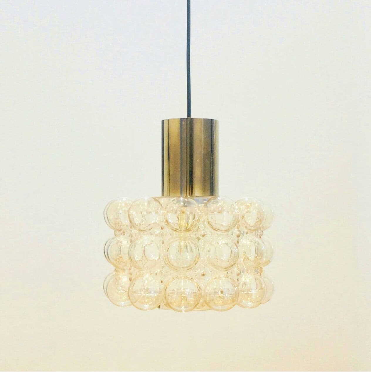 Lampa sufitowa Bubble, szkło transparentne złote, mosiądz złoty, proj. H. Tynell, Limburg, Niemcy, lata 60. - 295449