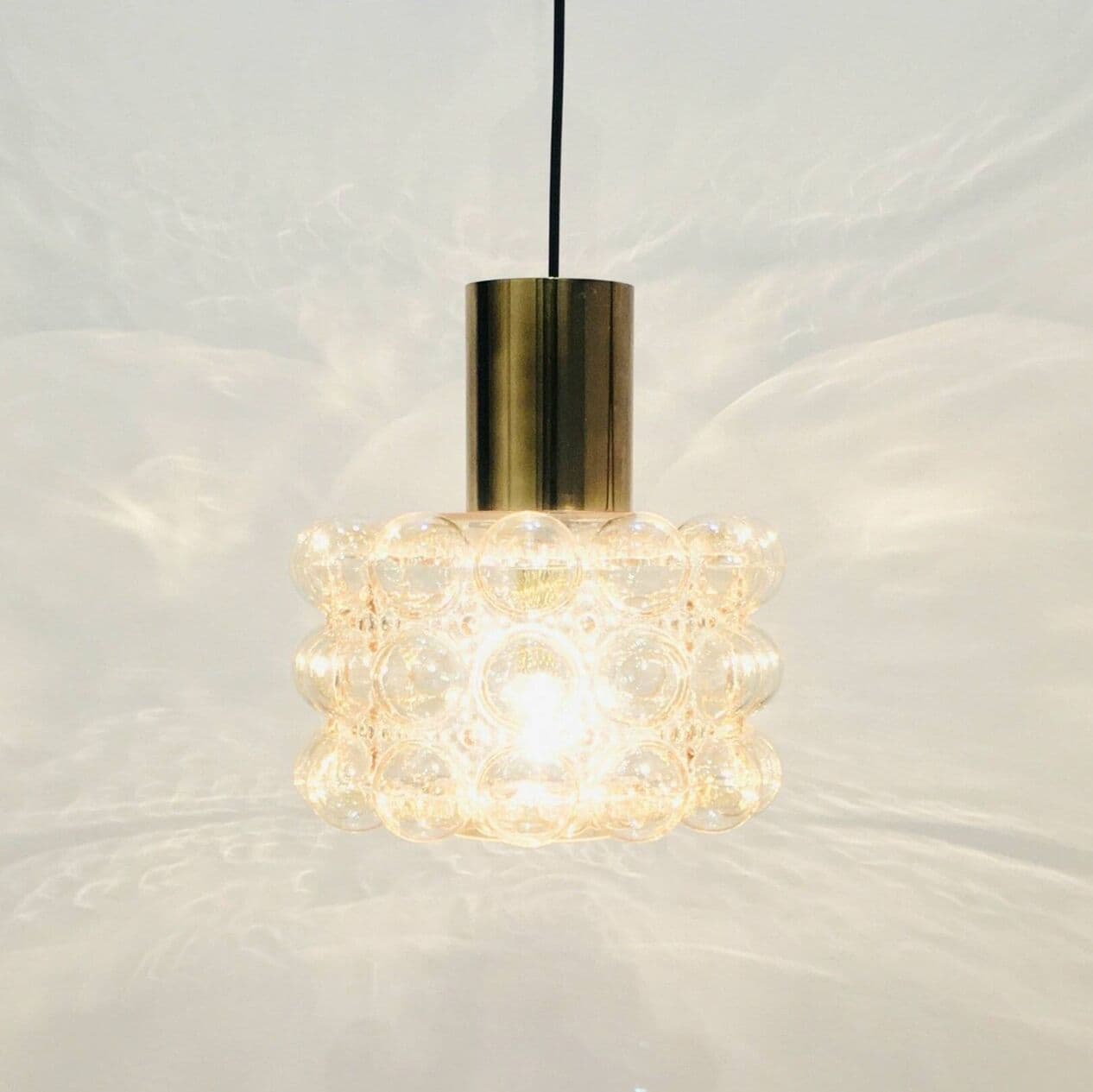 Lampa sufitowa Bubble, szkło transparentne złote, mosiądz złoty, proj. H. Tynell, Limburg, Niemcy, lata 60. - 295453